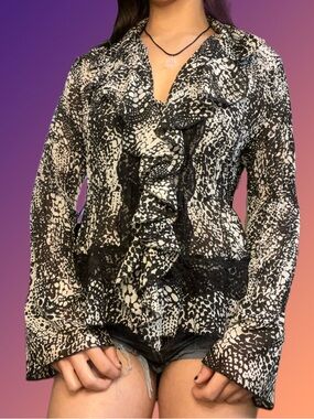 fringe black and white Printed Blouse